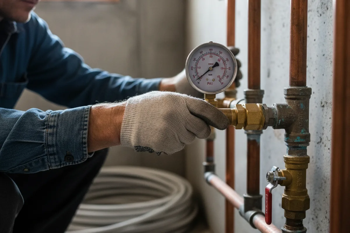 Pressure testing a repaired line during Water Line Repair in Mount Aetna